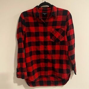 MADEWELL Ex Boyfriend Buffalo Check Flannel Button Down - Red Black Size Small